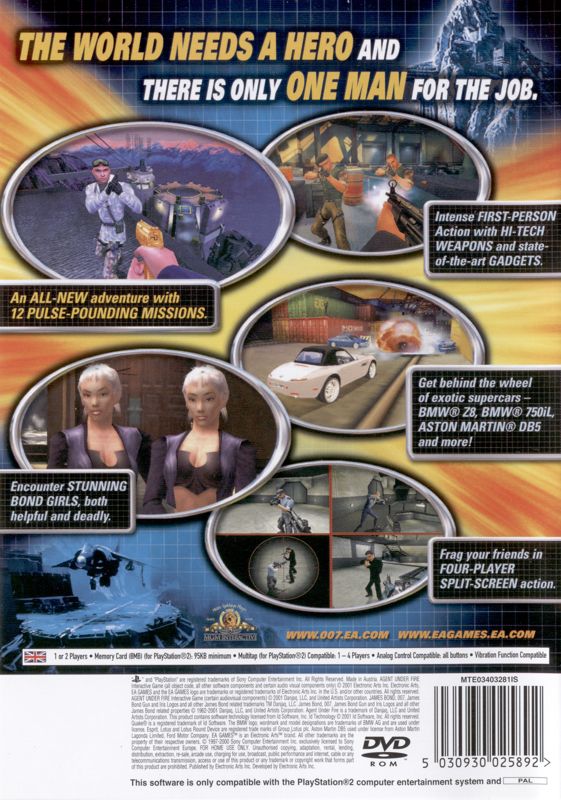 Back Cover for 007: Agent Under Fire (PlayStation 2)