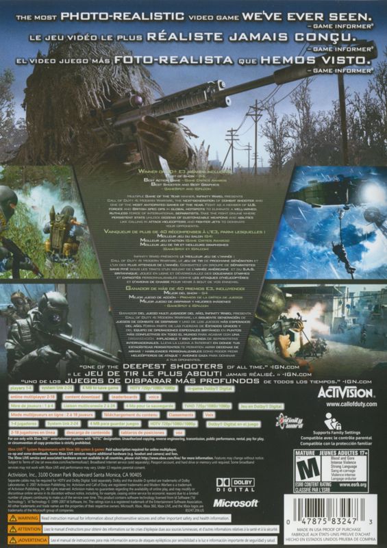 Back Cover for Call of Duty 4: Modern Warfare (Xbox 360)