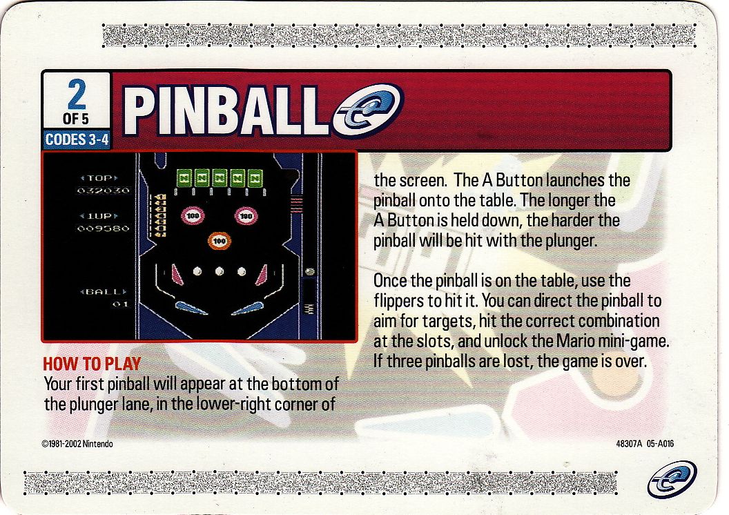 Media for Pinball (Game Boy Advance) (Card Package): e-Card 2 - Front