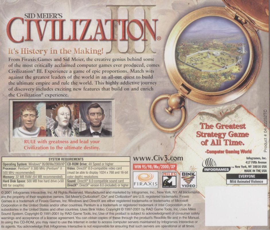 Other for Sid Meier's Civilization III (Windows): Jewel Case - Back