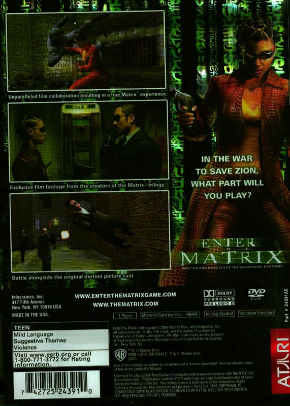 Back Cover for Enter the Matrix (PlayStation 2)