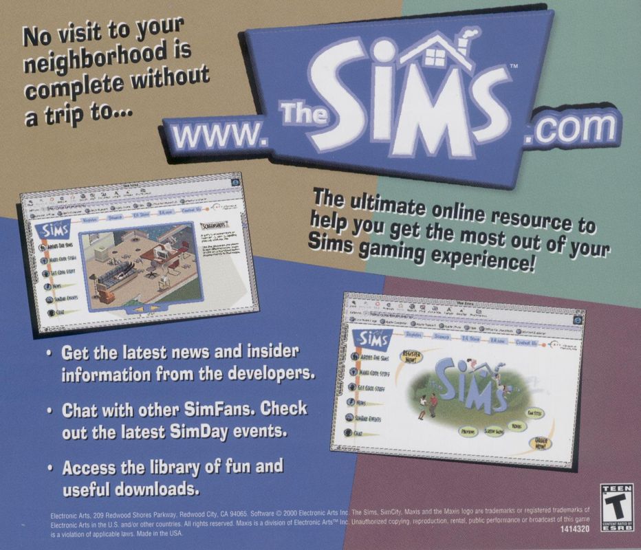 Back Cover for The Sims (Windows) (Bonus Character Pack - See Trivia.)