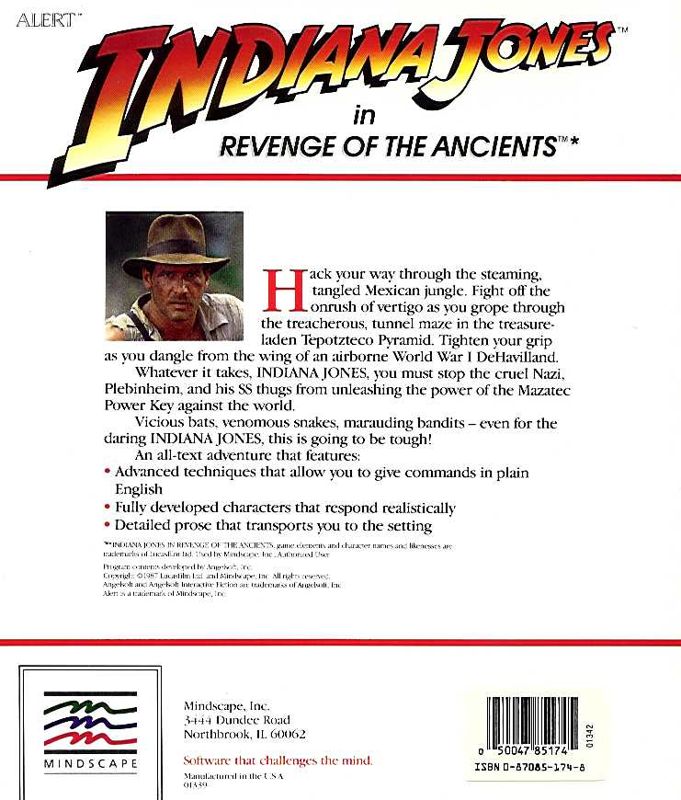 Back Cover for Indiana Jones in Revenge of the Ancients (Apple II)