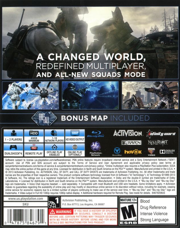 Back Cover for Call of Duty: Ghosts (PlayStation 4)