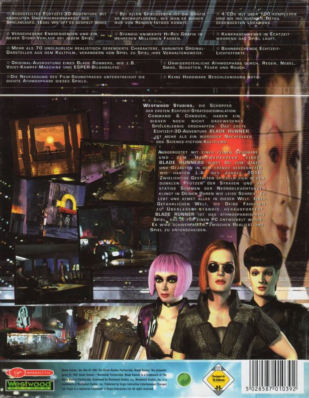 Back Cover for Blade Runner (Windows)
