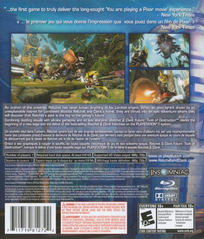 Back Cover for Ratchet & Clank Future: Tools of Destruction (PlayStation 3)
