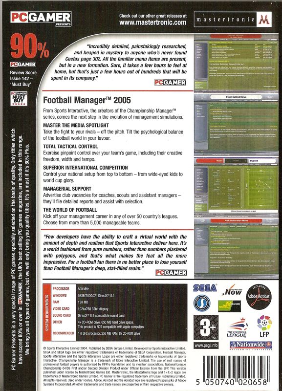 Back Cover for Worldwide Soccer Manager 2005 (Windows) (PC Gamer Presents release)