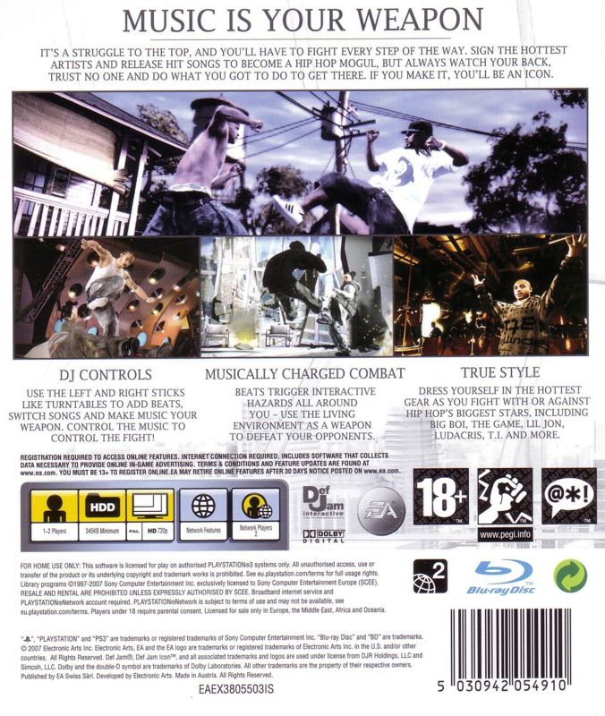 Back Cover for Def Jam: Icon (PlayStation 3)