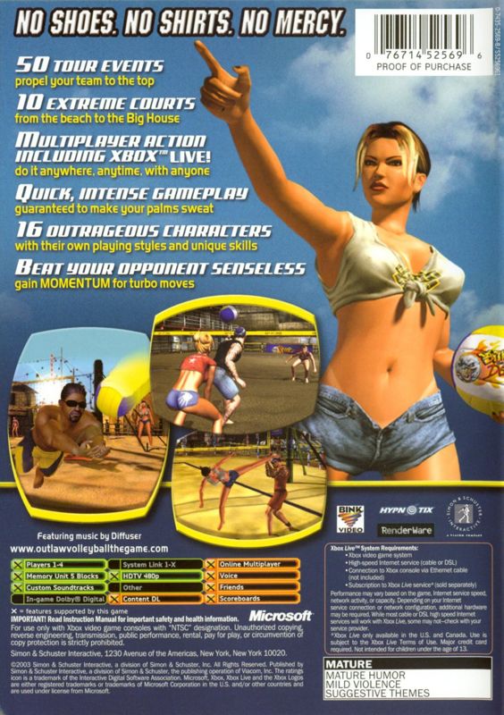 Back Cover for Outlaw Volleyball (Xbox)