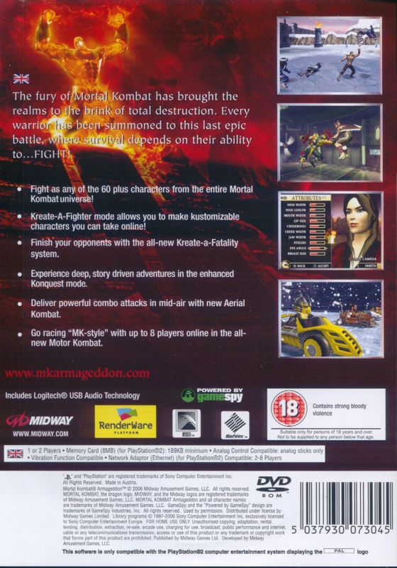 Back Cover for Mortal Kombat: Armageddon (PlayStation 2)