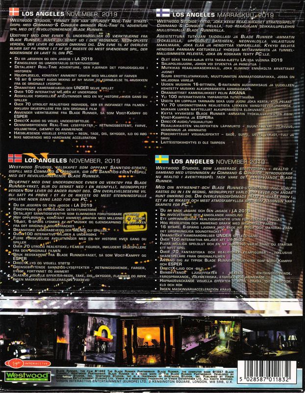 Back Cover for Blade Runner (Windows)