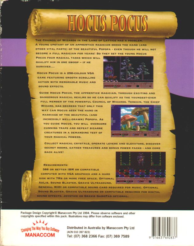 Back Cover for Hocus Pocus (DOS)