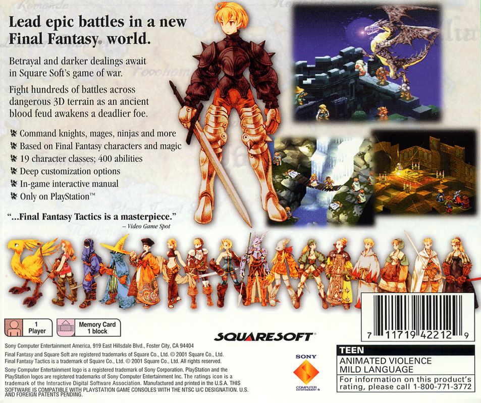 Back Cover for Final Fantasy Tactics (PlayStation) (Greatest Hits Release)