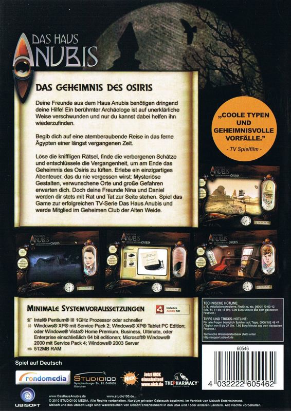 Back Cover for Het Huis Anubis: Het Geheim van Osiris (Windows) (Ubisoft Exclusive release)