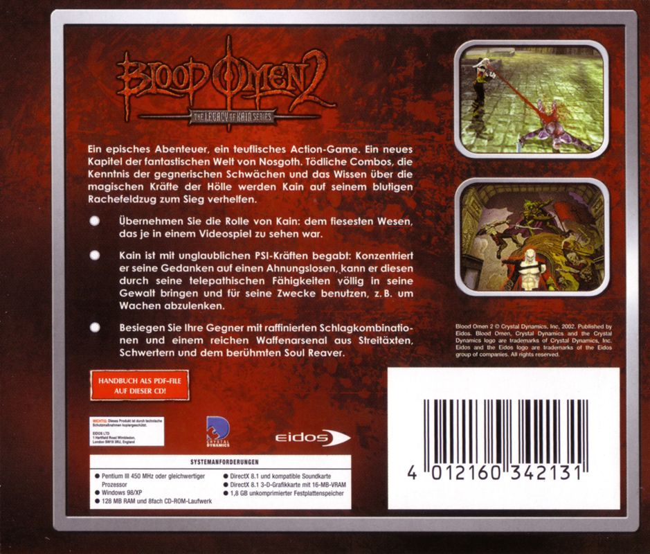 Back Cover for The Legacy of Kain Series: Blood Omen 2 (Windows) (Classic Edition)