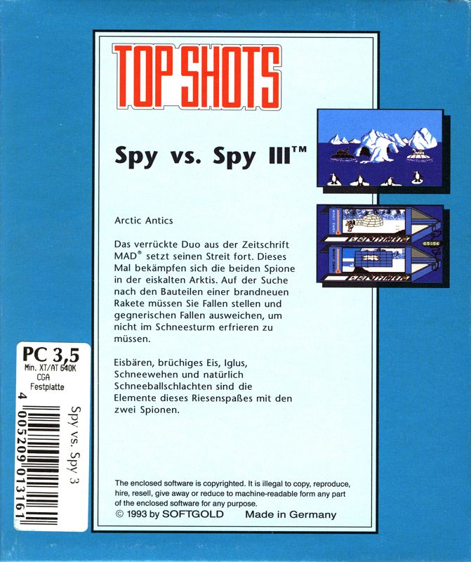 Back Cover for Spy vs. Spy III: Arctic Antics (DOS) (Softgold Top Shots release)