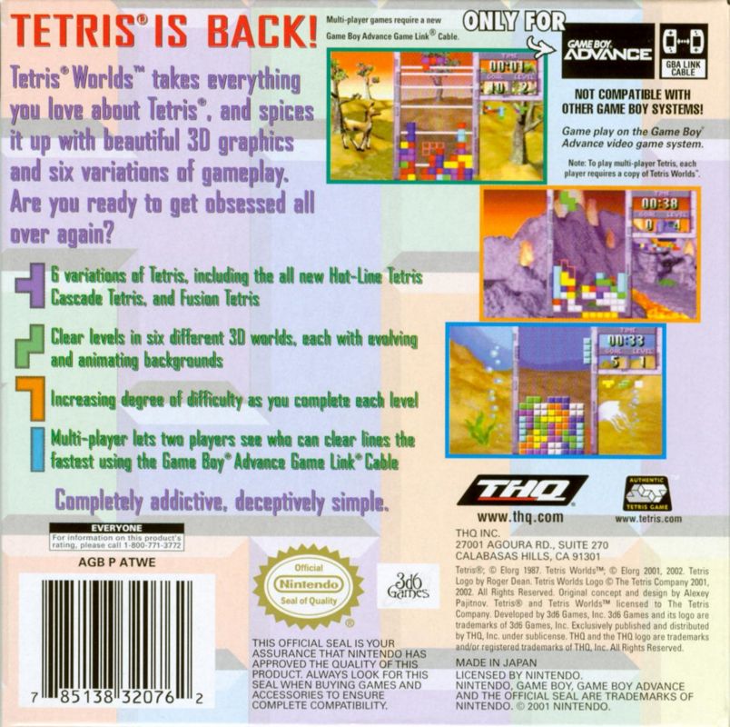 Back Cover for Tetris Worlds (Game Boy Advance)