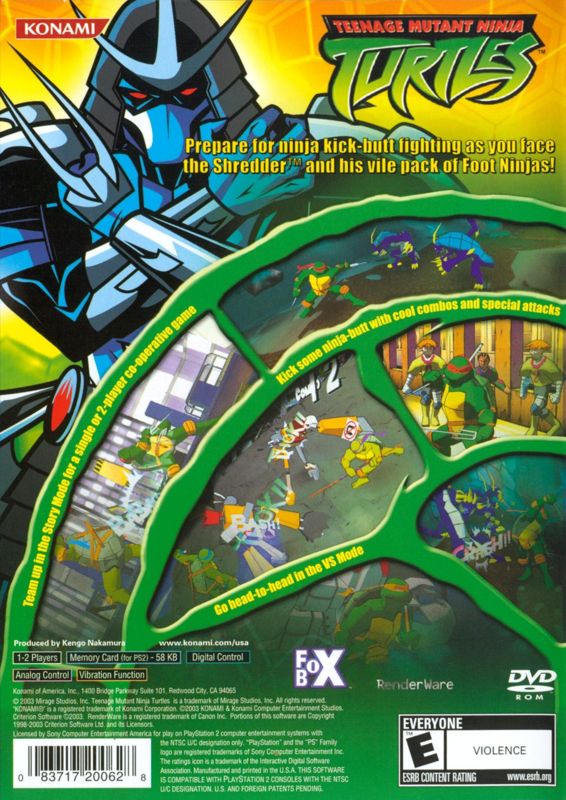 Back Cover for Teenage Mutant Ninja Turtles (PlayStation 2)