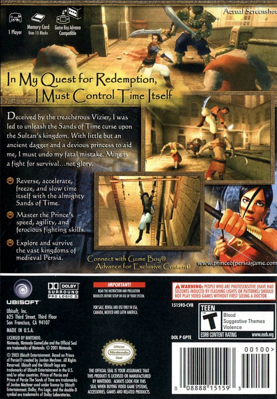 Back Cover for Prince of Persia: The Sands of Time (GameCube)