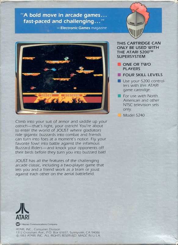 Back Cover for Joust (Atari 5200)