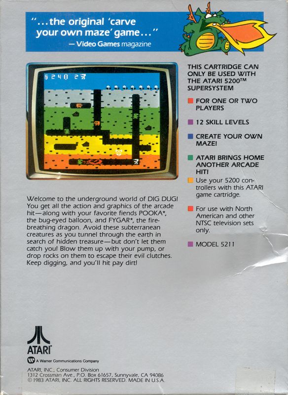 Back Cover for Dig Dug (Atari 5200)