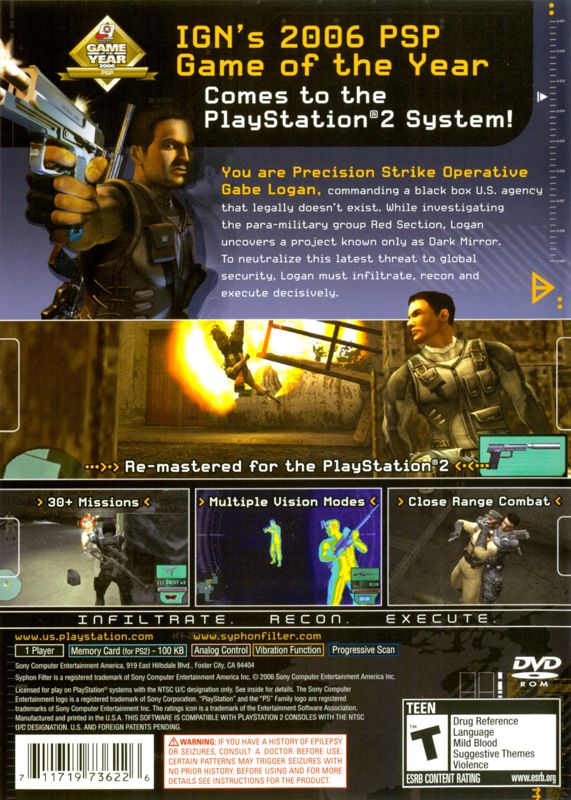 Back Cover for Syphon Filter: Dark Mirror (PlayStation 2)