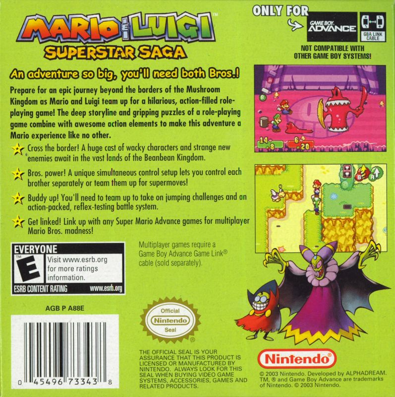 Back Cover for Mario & Luigi: Superstar Saga (Game Boy Advance)