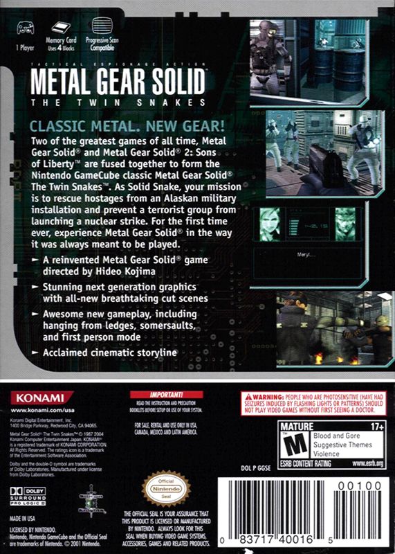 Back Cover for Metal Gear Solid: The Twin Snakes (GameCube)