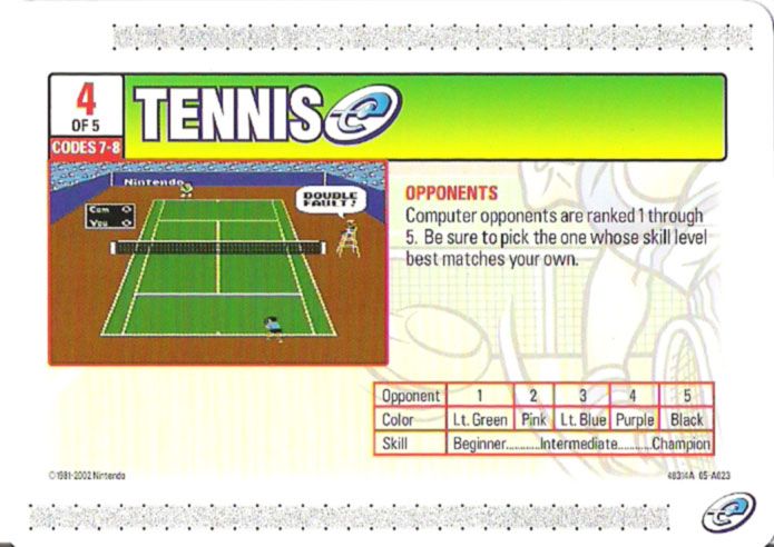 Media for Tennis (Game Boy Advance) (e-Reader): e-Card 4