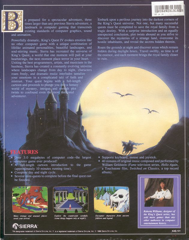 Back Cover for King's Quest IV: The Perils of Rosella (DOS) (SCI version)