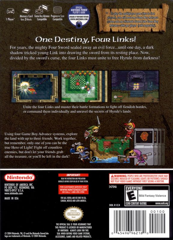 Back Cover for The Legend of Zelda: Four Swords Adventures (GameCube)
