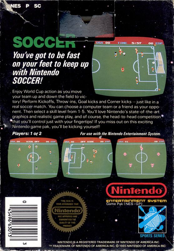 Back Cover for Soccer (NES)