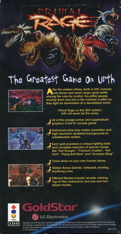 Back Cover for Primal Rage (3DO)