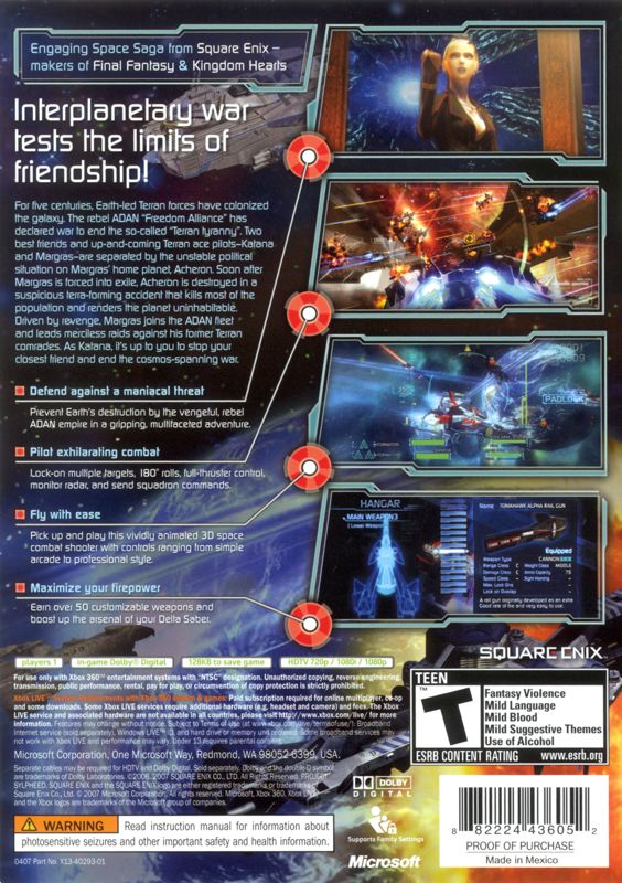Back Cover for Project Sylpheed: Arc of Deception (Xbox 360)