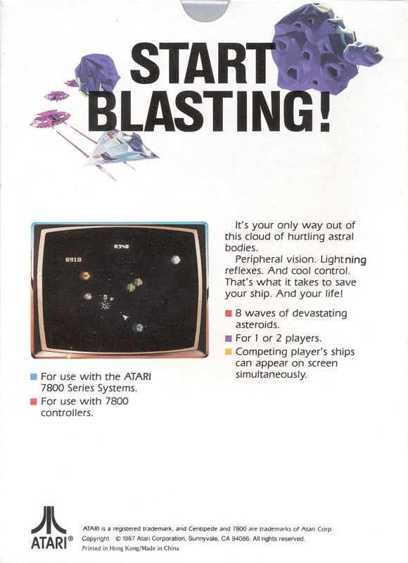 Back Cover for Asteroids (Atari 7800)
