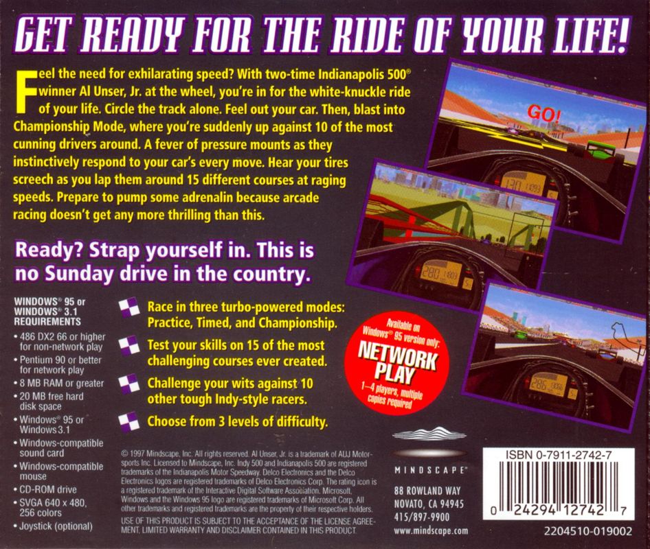 Back Cover for Al Unser, Jr. Arcade Racing (Windows and Windows 3.x) (1997 Re-release)