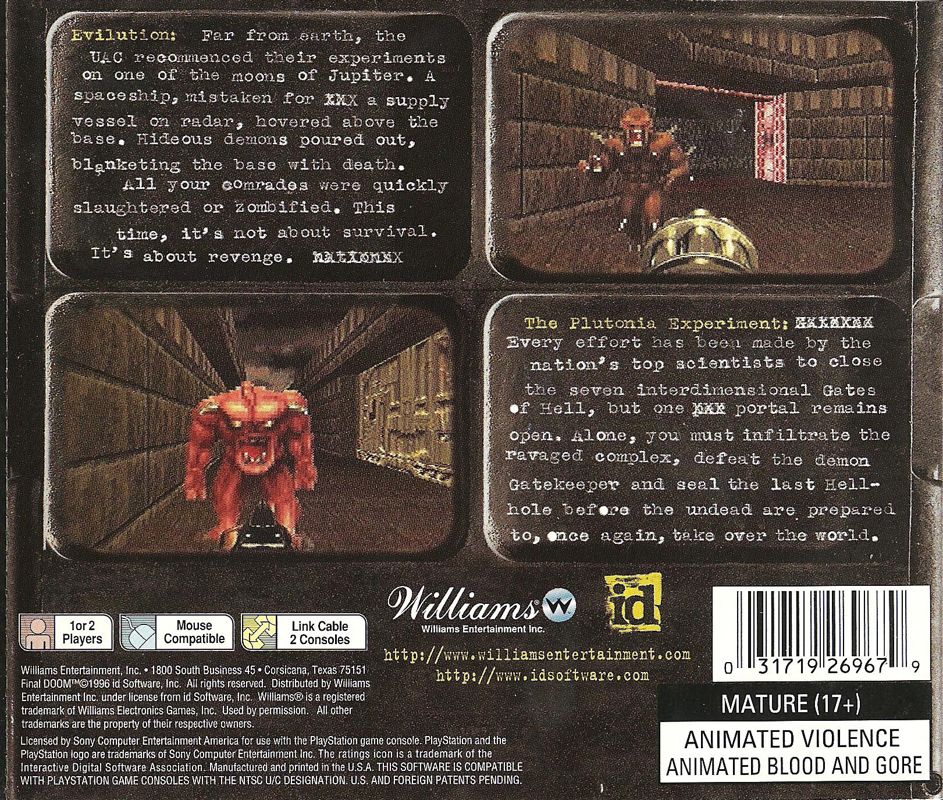 Back Cover for Final Doom (PlayStation)