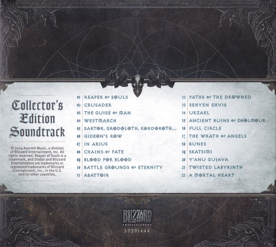 Soundtrack for Diablo III: Reaper of Souls (Collector's Edition) (Macintosh and Windows): Digipak - Back