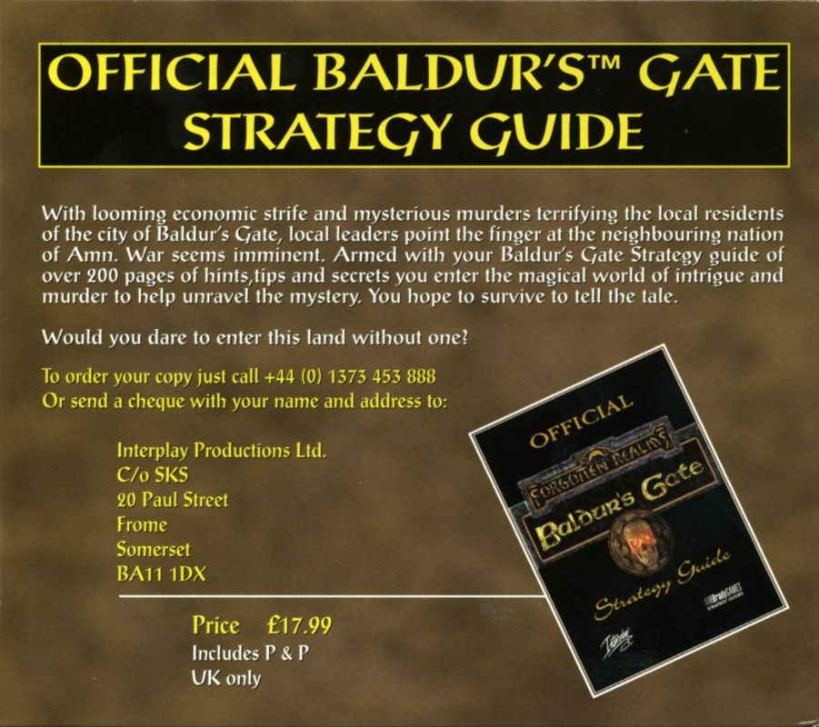 Other for Planescape: Torment / Baldur's Gate / Fallout 2 (Windows): Baldur's Gate - Cardboard Case - Inside - Disc 5 Back