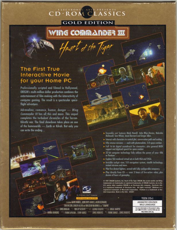 Back Cover for Wing Commander III: Heart of the Tiger (DOS) (EA CD-ROM Classics release)