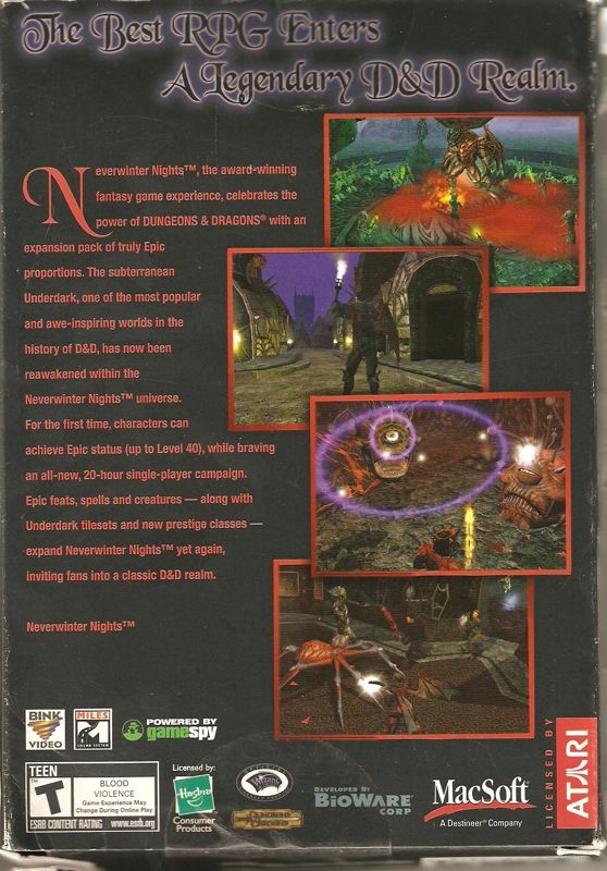 Back Cover for Neverwinter Nights: Hordes of the Underdark (Macintosh)