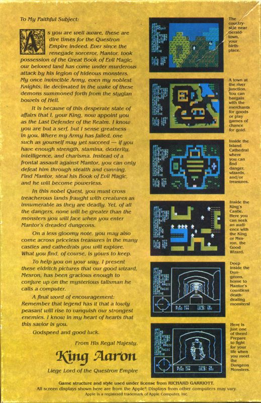 Back Cover for Questron (Commodore 64)