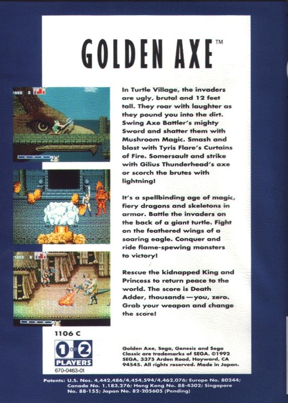 Back Cover for Golden Axe (Genesis) (Sega Classic release)