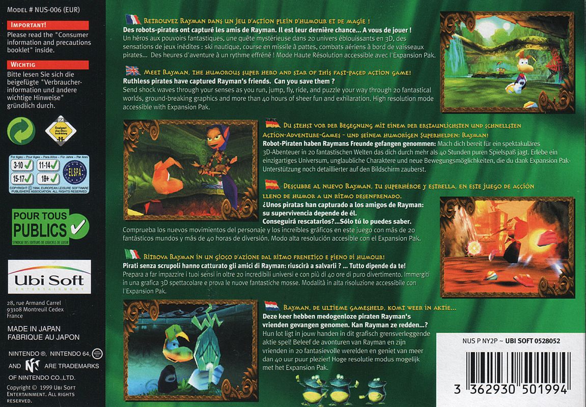 Back Cover for Rayman 2: The Great Escape (Nintendo 64)