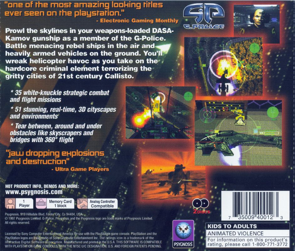 Back Cover for G-Police (PlayStation)