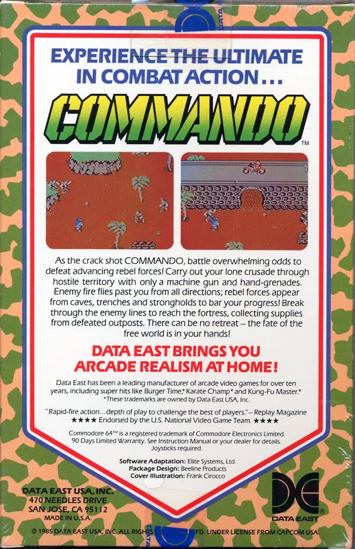 Back Cover for Commando (Commodore 64)