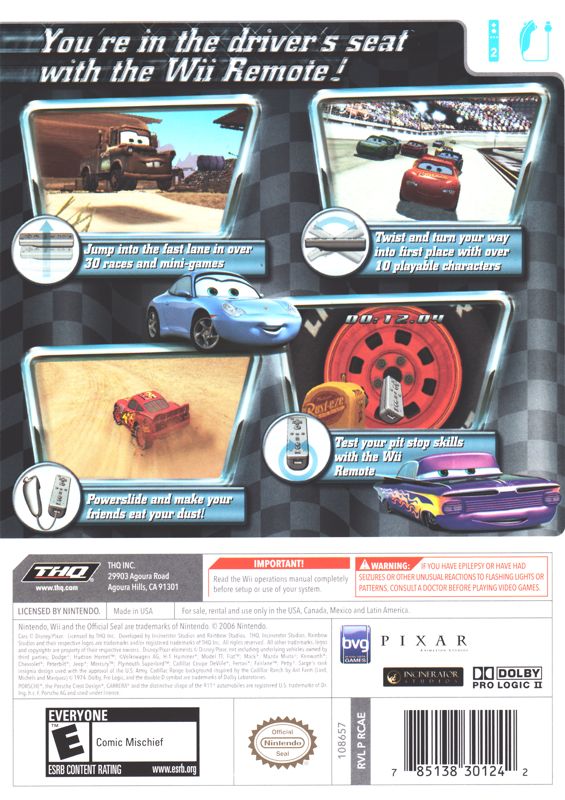 Back Cover for Disney•Pixar Cars (Wii)