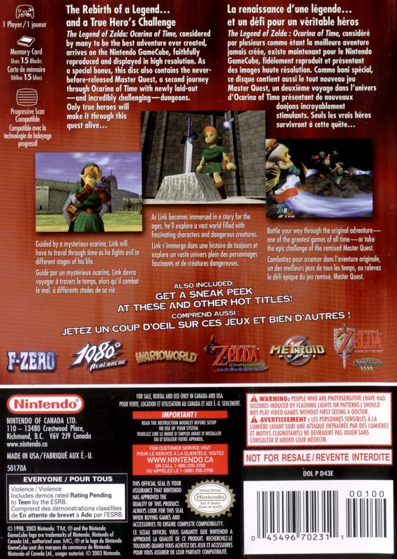 Back Cover for The Legend of Zelda: Ocarina of Time / Master Quest (GameCube)