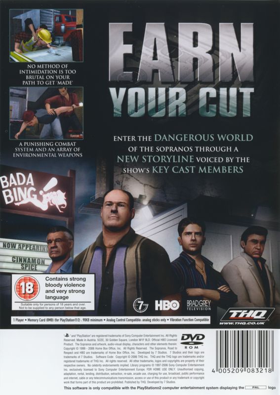 Back Cover for The Sopranos: Road to Respect (PlayStation 2)