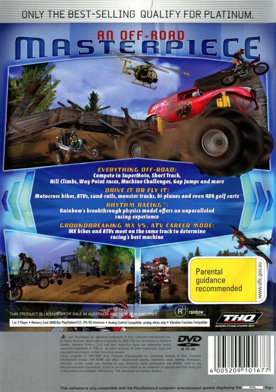 Back Cover for MX vs. ATV Unleashed (PlayStation 2) (Platinum release)